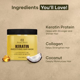 Botanic Hearth Keratin Hair Mask | Biotin, Collagen & Coconut Oil | For Dry Damaged Treated Hair | Restore, Repair, Smoothing, Conditioning & Strengthen All Hair Types | For Men & Women | 16 Oz