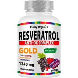 Purely Organics | Resveratrol Gold 1340 mg | Suplemento Antioxidante con Polifenoles, Licopeno, Betacaroteno y Vitamina C | 90 Cápsulas Veganas