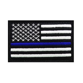 Police Law Enforcement Thin Blue Line USA Flag Patch (3.5 X 2.0) blk/wht