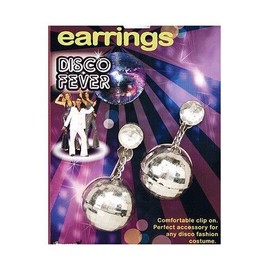 Forum 70's-80's Disco Ball Earrings Silver Plastic Clip On Costume Dangle Earrings