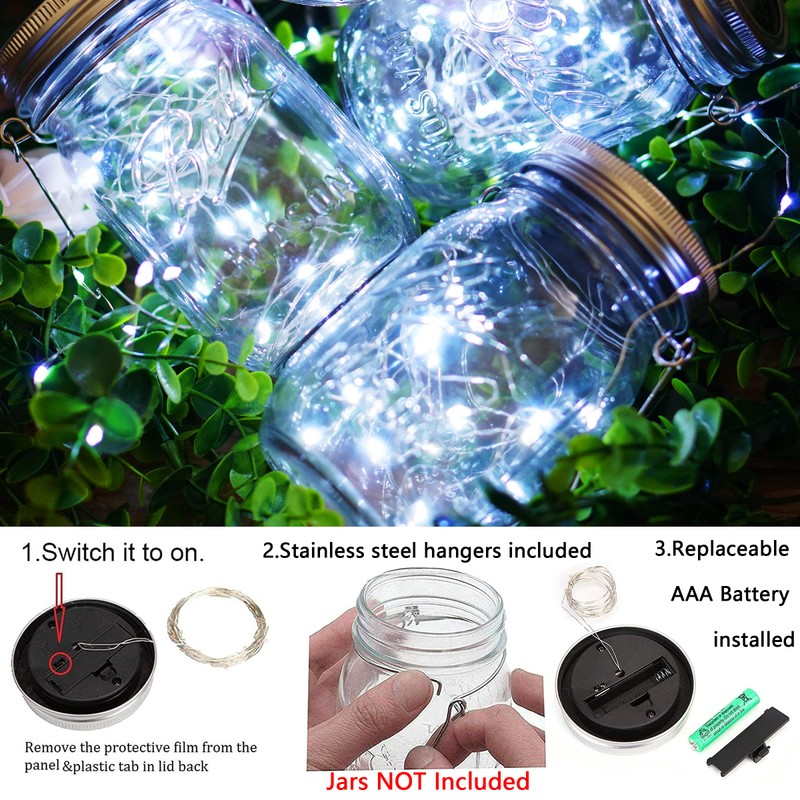 Mason Jar Solar Lights 30 LED,10 Pack Hanging Solar Mason
