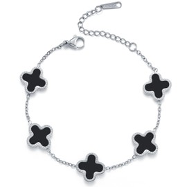 TICVRSS 18K Gold Plated Van Cleef Clover Bracelet for Women Adjustable Fashion Simple Sliver Chain Bracelets Lucky Jewelry Gifts Trendy for Women (Black)