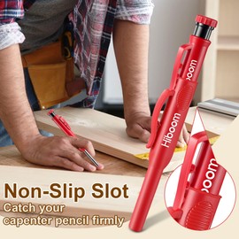 Hiboom 2 Pack Solid Carpenter Pencils with Pencil Cap and 18 Refills, Long Nose Deep Hole Mechanical Pencil Marker, Scribe Tool with Built-in Sharpener for Construction Woodworking Architect (Red)