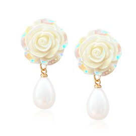 GBAHFY Boho Pearl Dangle Resin Flower Stud Earrings Statement Exaggerated Floral Earrings for Women Jewerly (White)