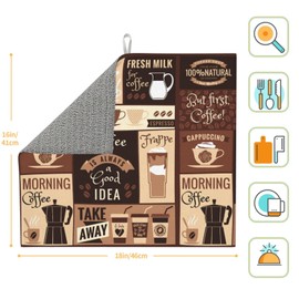 Dish Drying Mat Retro Coffee Pattern for Kitchen Counter Absorbent Dishes Drainer Microfiber Small 16x18 Inch