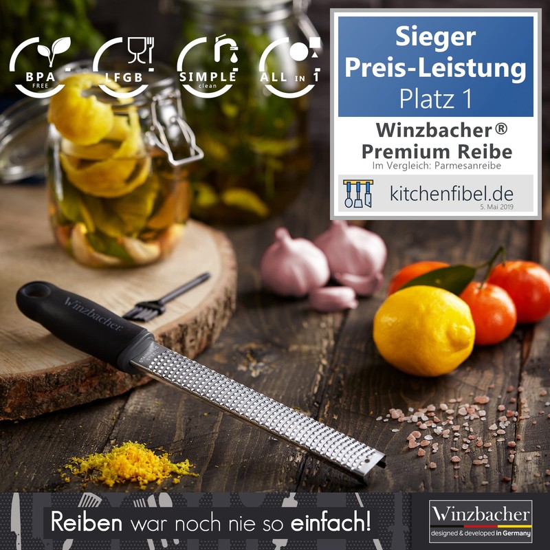 Winzbacher® Premium Zester, Parmesan/Lemon/Nutmeg/Ginger Grater and Much More, Razor-Sharp Stainless