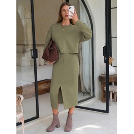EXLURA Womens 2 Piece Skirts Set Fall Fashion 2025 Drawstring Sweatshirts Midi Dress Lounge Travel Outfits Winter Clothing