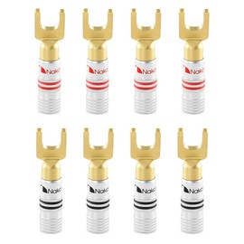 Nakamichi Excel Series 24k Gold Plated Banana Plug 12 AWG - 18 AWG Gauge Size 4mm Speakers Amplifier Hi-Fi AV Stereo Home Theatre Audio Wire Cable Screw Connector 8 Pcs (4-Pairs), Spade Connector