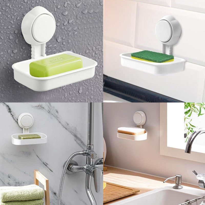 2Pcs Plastic Suction Soap Dish, 3-in-1 Bathroom Set Soap Dish,