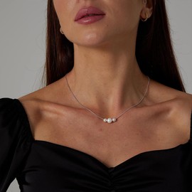 ALEXCRAFT Women's Necklace 925 Silver with Pearls Necklace Fashion Jewellery for Her Women Girlfriend Mum 1.5 mm Wide Chain Length 45 + 5 cm