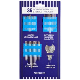 Needle set: 36 sewing needles (hand sewing needles and darning needles) in various thicknesses and lengths + 1 needle threader