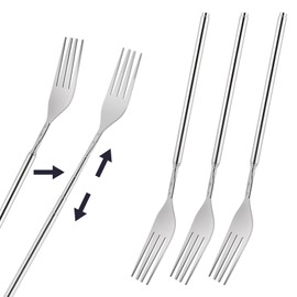 BOHUIZ 3Pcs Telescopic Fork Extendable Fork, Stainless Steel Adjustable Telescopic Forks 9-25 Inch Long Forks for Noodles, Fruit, Dessert, BBQ, and Deep Jar and Bottle