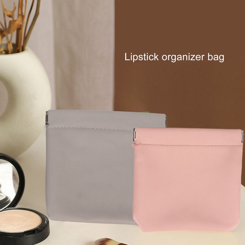 4 Colors Mini Lipstick Storage Bag Automatic Closure Portable PU