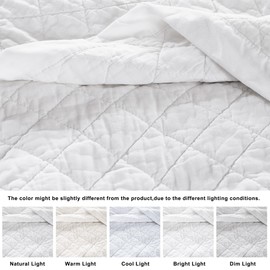 WDCOZY 100% Cotton Queen Size Quilt Set - White Ruffle Box Soft Lightweight Bedspread, Textured Like Linen, Farmhouse Country Rustic Coverlet, Shabby Chic Gauze Bedding, 3 Pieces