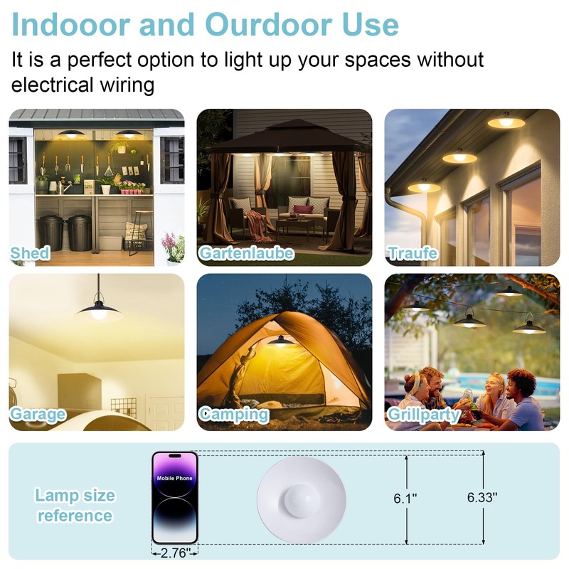 Solar Pendant Lights Outdoor IP65 Waterproof, 4 Heads Solar Powered