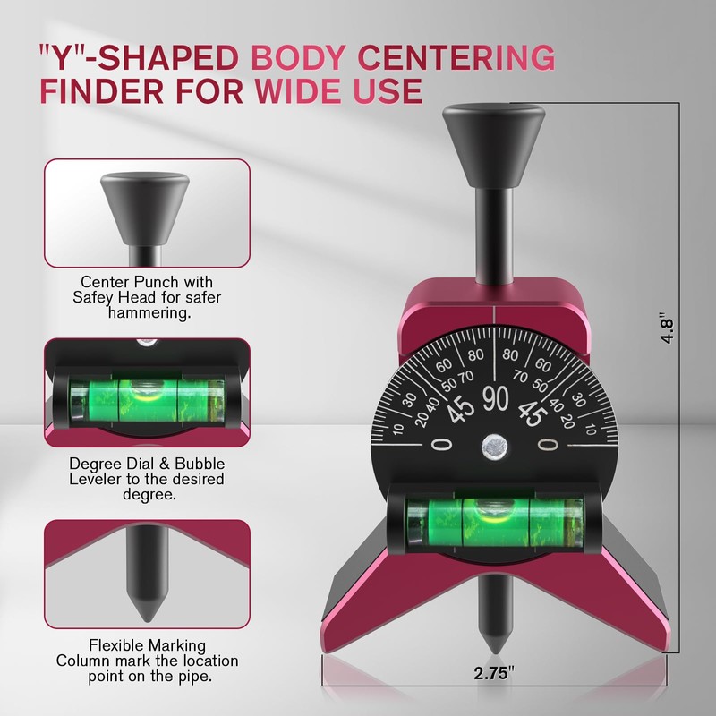 Magnetic Pipe Center Finder Tool, Y-Shape Pipefitter Gauge with Adjustable