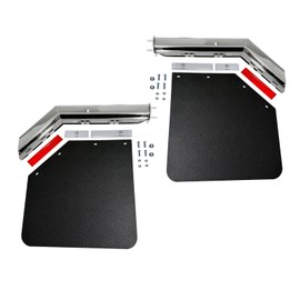 BST BSSP Pair Chrome Angled Spring Loaded Mud Flap Hanger Set w/24"x24" Mud Flaps & Splash Guards for Semi Trucks, 1-1/8" Bolt Spacing,Commercial Truck Mudflap Hanger, Right & Left Side