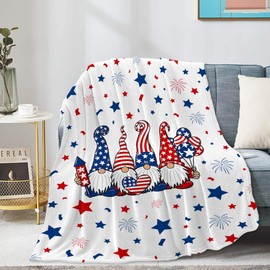 Ishanaten Gnomes Patriotic Blankets Independence Day 4th of July Blanket Gifts, Ultral Soft Blue Red White Lightweight Flannel Blankets Throw for Home Sofa Bed Chair 50"x60" for Teens