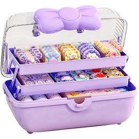 Organizador de accesorios para el cabello de 3 capas para niños, caja de almacenamiento de joyería de plástico, soporte para accesorios para el cabello para niñas (morado, 10.8 x 5.7 x 5.9