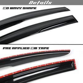 S.H. Fits for 2016-2021 Honda Civic 4 Door Sedan JDM 3D Wavy Mugen Style Window Visor Rain Guard Deflector, Black, 634769009730
