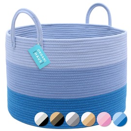 OrganiHaus Cotton Rope Baskets for Organizing 20x13 | Boho Laundry Basket | Decorative Storage Basket | Baby Laundry Hamper for Nursery | Large Blanket Basket for Living Room | Dog Toy Basket - Blue