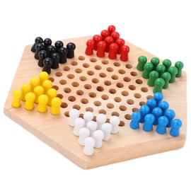Chinese Checkers Board Game Set, Colorful Classic Strategy Family Wooden Pegs Set with 6 Colors Fun Games Tabletop Combo Travel Portable for Kids and Adults Boys Girls Birthday GIF