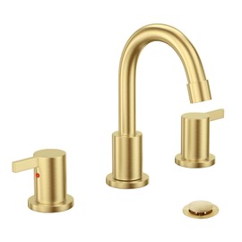 Phiestina Brushed Gold 3 Hole Widespread Bathroom Sink Faucet, 8 Inch Bathroom Faucet Set with Metal Pop UP Drain and Valve, WF15-1-BG