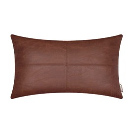 BRAWARM Faux Leather Throw Pillow Covers 12 X 20 Inches, Dark Brown Leather Pillow Cover, Hand Stitched Leather Decorative Lumbar Pillow Cover for Couch Sofa Bed Living Room Home Garden