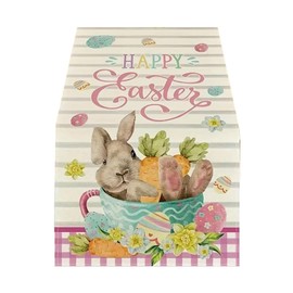 Bunny Easter Table Runner Decorations,Linen Cute Bunny Runner for Table,72x13in Easter Decor Kitchen Dining for Home Party Supplies Farmhouse