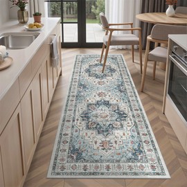 Madane Washable Runner Rug - 2x6 Rug Runners for Hallways 6 Feet Non Slip Vintage Kitchen Runner Rug Ultra-Thin Bathroom Runner Rugs Carpet Laundry Room Bedroom (2x6ft, Blue)