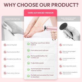 Drivox Electric Foot Callus Remover - 2 in 1 Rechargeable Electric Callus Remover for Feet, Pedicure Tools with 70pcs Sandpapers, Professional Foot Scrubber File for Dead Skin - Pink