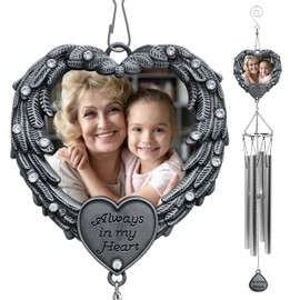 in Loving Memory Photo Windchime - Always in My Heart - Angel Wings Picture Wind Chime - Sympathy Bereavement Gift - 24" Long