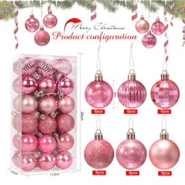Christmas Baubles Pink Pack of 36 Christmas Tree Baubles Plastic 4 cm Christmas Tree Baubles Tree Decoration Ornaments Christmas Tree Baubles Set for Party Christmas Decoration