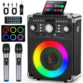 500W Studio-Grade Karaoke Machine with 2 Mics & 24H Playtime for Adults/Kids - Portable Bluetooth Speaker w/DJ Lights, Remote, Bass/Treble Boost, All-in-1 for Home, Indoor/Outdoor Birthday Parties