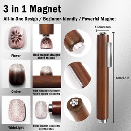 Allstarry 57pcs Nail Magnet Tool Set, 3 in 1 Nail Magnets Pen 9 Rectangular Magnets Nail Magnet Cube Magnets Cat Eye Magnetic Beads for 9D Strip Galaxy Magnetic Cat Eye Gel Nail Polish Nail Art