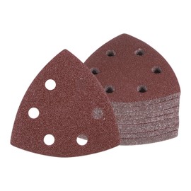 Kozelo 50pcs Mouse Sander Detail Sandpaper - [80 Grit, 3-1/2"] Triangle Hook and Loop Assorted Sanding Pads Sheet for Wood Furniture Polishing Use | 6 Hole, Aluminum Oxide