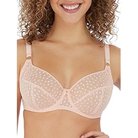 Freya Women's Starlight Unlined Balcony Lace Underwire Bra Plunge, Semi-Sheer, Rosewater, 34GG