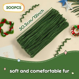 200 Pieces Pipe Cleaners Chenille Stem Set for DIY Arts Crafts Decorations (Green)