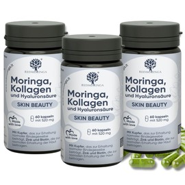 RedMoringa® - Collagen Capsules and Hyaluronic Acid 600 mg Daily Dose with Copper, Zinc, Biotin, Vitamin A, B2, B3, C and Organic Moringa | Skin, Hair, Nails and Joint Nutrition Supplements | 180