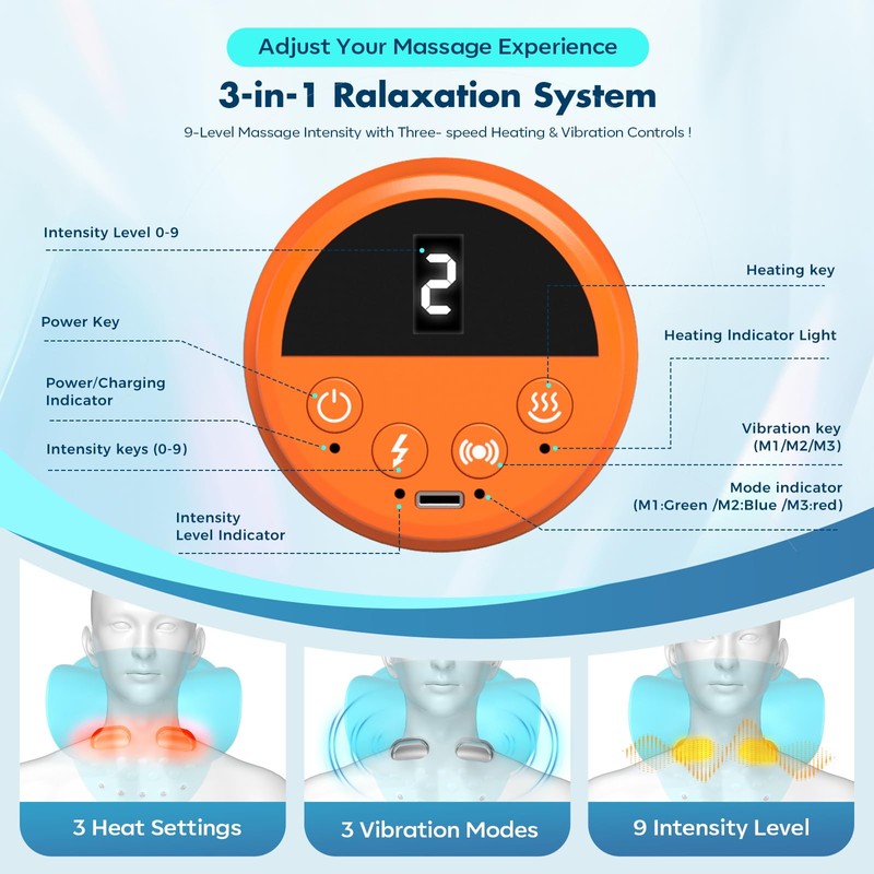 Neck Massager 2026, 4-in-1 Portable Traction Device with Heat &