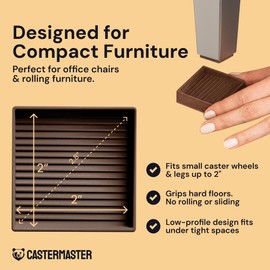 CasterMaster Non Slip Furniture Pads - 2 in x 2 in Brown 4 Pack - Chair Leg Floor Protectors & Furniture Sliders for Hardwood, Vinyl & Tile Floors - Bed Stoppers