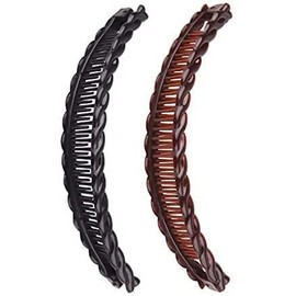 2 Pack One Black And One Brown Large Banana Clips Fish Clips Long Hair Clips Comb Grip Clips and Barrettes