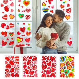 Leesgel 4 Sheets Valentines Day Heart Window Clings, Valentines Valentine Day Decorations Decor for The Home, Valentines Day Stickers Heart Decorations Holiday Window Clings for Glass Windows