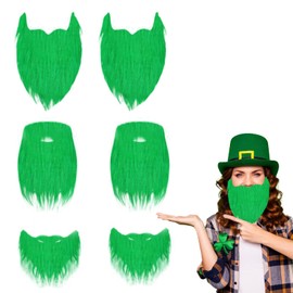 CHEUNGHAO 6 Pcs St Patrick's Day Fake Beard Green Leprechaun Costume Beard Irish Beard Cute St Patricks Day Accessories for Men Women