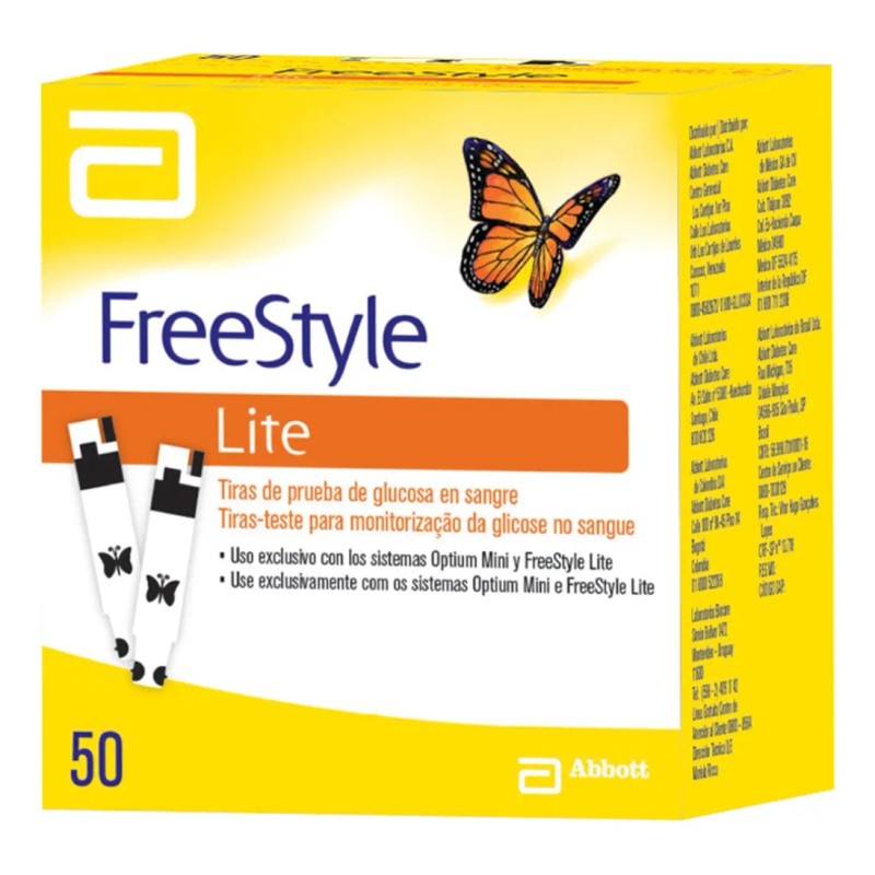 Tiras Reactivas De Glucosa En Sangre Freestyle Lite 50 Pzas