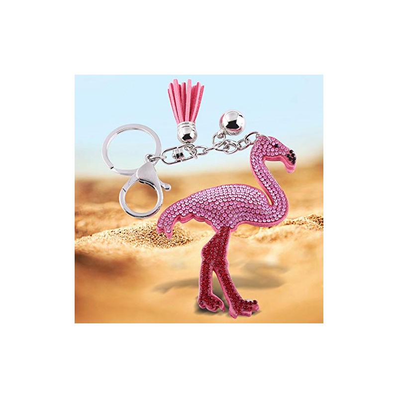 Flamingo Keychain, Elegant Pink Crystal Keychain Charm Pendant Gift Key