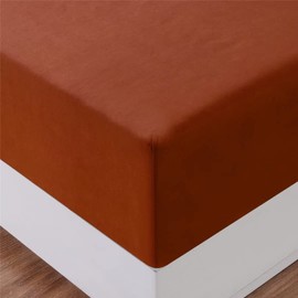 Ruccit Burnt Orange Double Fitted Sheet Deep Pocket 16"(41cm) Deep Fit All-around Elastic Fitted Sheet Only Brushed Microfiber Bed Sheet,Fade-resistant,Soft,Easy-care