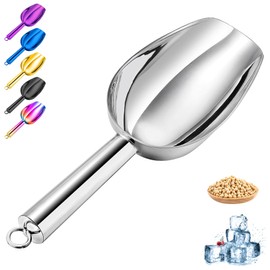 Haizsijin Metal Ice Scoop 8 Oz, Small Stainless Steel Ice scooper for Ice Maker Ice Bucket Kitchen Freezer Bar Party Wedding, Multipurpose for Popcorn Scoop,Flour Scoop,Dog Food Scoop (8oz-silver)
