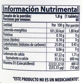 Calcio 600 Mg Y Vitamina D3 400 Ui (60 Caps) Naturalhealth Sabor CALNAT D3