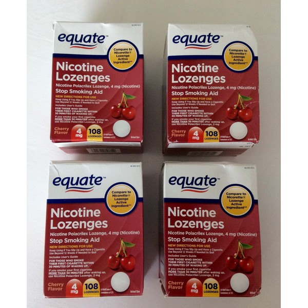 Equate - Nicotine Lozenge 4mg, Cherry Flavor, Lozenges, 108-count, Pack of 4